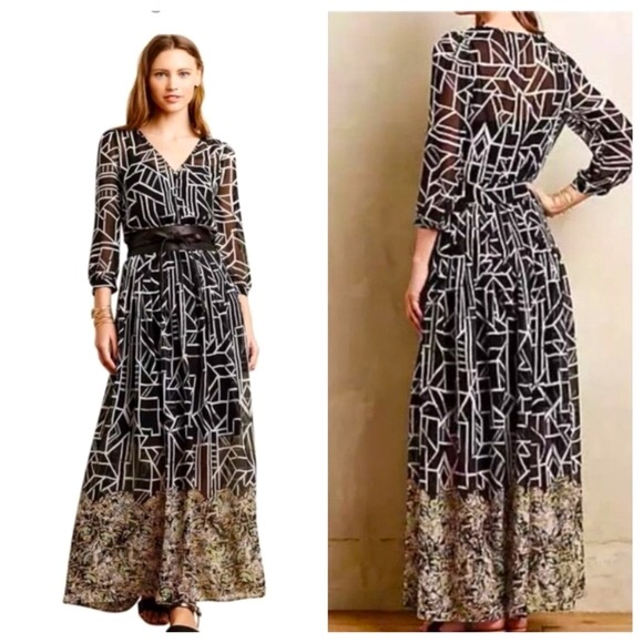 💞HP💞 Anthropologie Floral Flowy Pleat Maxi Dress - Picture 4 of 12